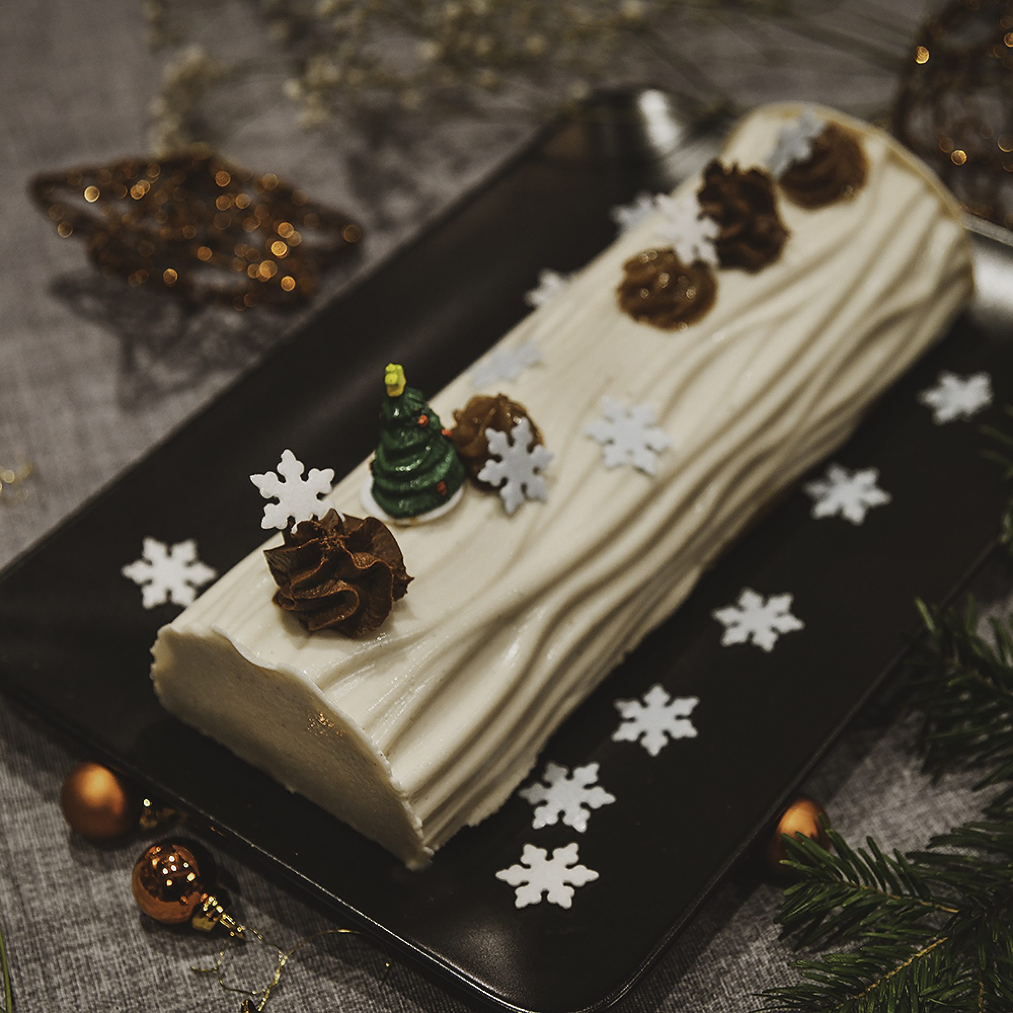 Bûche vanille poire caramel - Un Noël Vegane